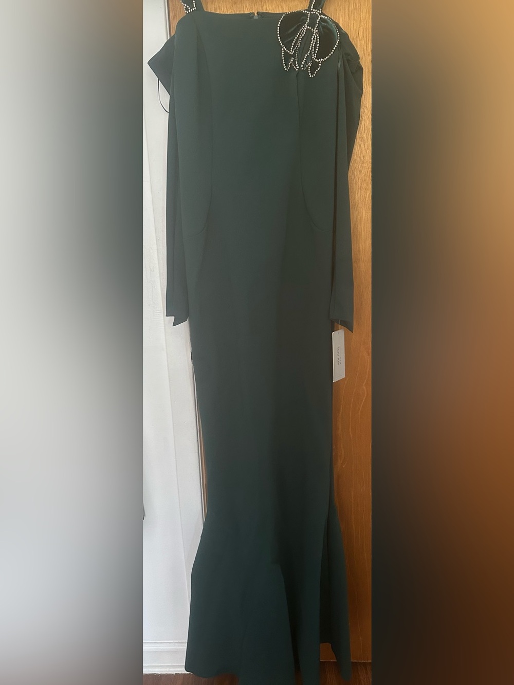 Teri Jon Long Sleeve Forest Green Sheath Dress